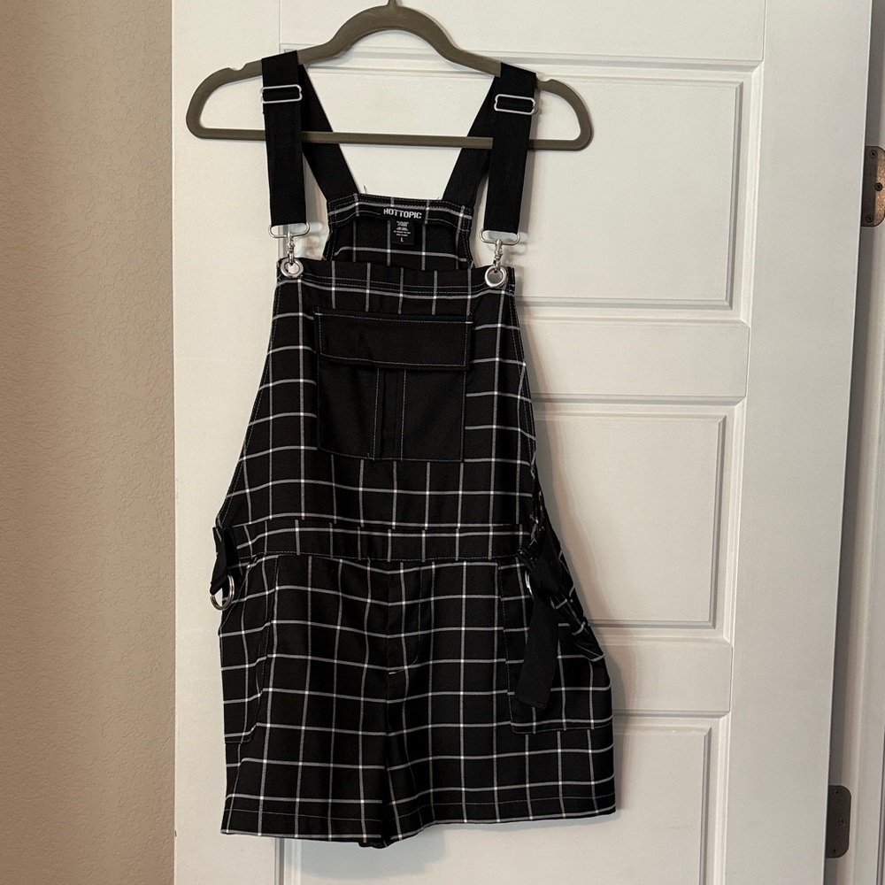 Hot Topic Black and White Plaid Overalls